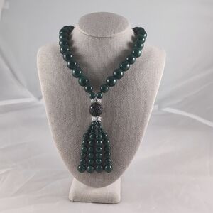 Judith Ripka 925 Sterling Silver Beaded Necklace Tassel Gemstone Green